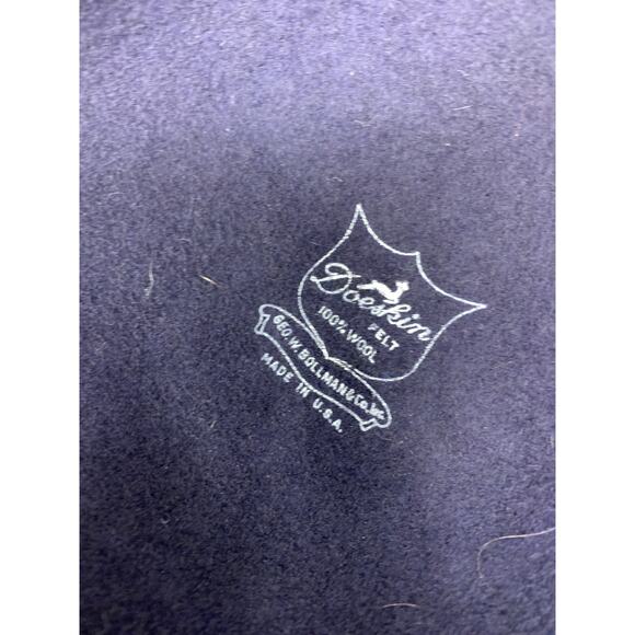 Vintage Navy Blue Doeskin Felt Wool Hat Veil Accent Geo W Bollman Mid Century - Picture 8 of 8